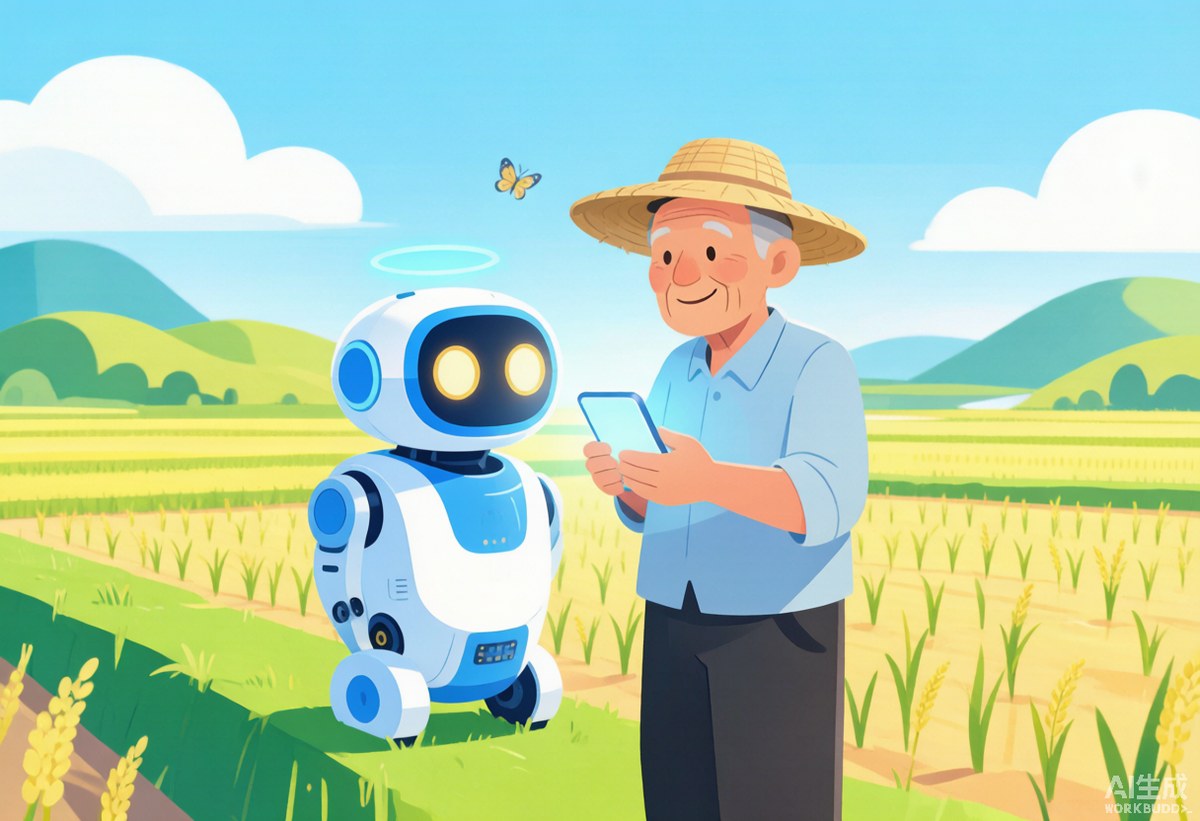 插图：老李在田埂上看巡检报告（AI 生成图）